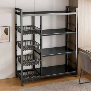 رفوف تخزين خضروات متعددة الوظائف للمطبخ عربة دوارة متحركة لفرن الميكروويف للفواكه Multifunctional Kitchen Vegetable Storage Racks Movable Rolling Trolley Microwave Oven Fruit Cart