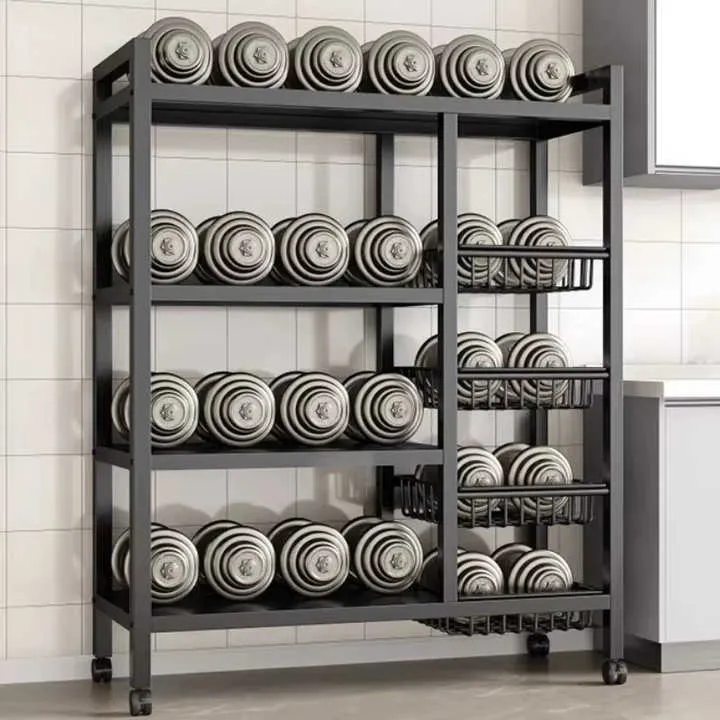 رفوف تخزين خضروات متعددة الوظائف للمطبخ عربة دوارة متحركة لفرن الميكروويف للفواكه Multifunctional Kitchen Vegetable Storage Racks Movable Rolling Trolley Microwave Oven Fruit Cart