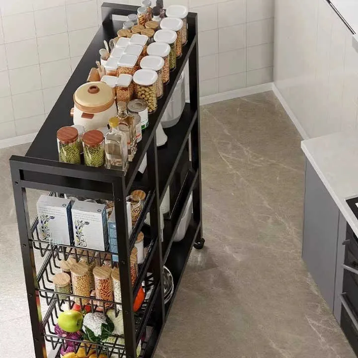 رفوف تخزين خضروات متعددة الوظائف للمطبخ عربة دوارة متحركة لفرن الميكروويف للفواكه Multifunctional Kitchen Vegetable Storage Racks Movable Rolling Trolley Microwave Oven Fruit Cart