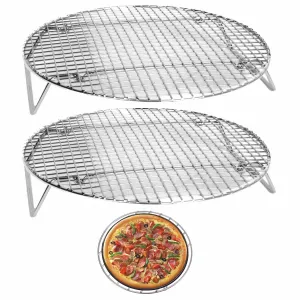 2 Steam Racks Stainless Steel Steamer Cooling Wire Oven Tray Round Trivet 10.5"