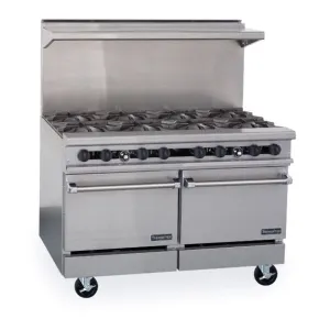 48" Gas Restaurant Range w/ 8 Open Burners, One Full Size Oven & One Storage Base