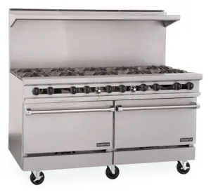60" Gas Restaurant Range, 10 Open Burners, One Storage Base & One Oven