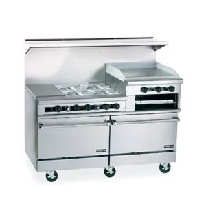 60" Gas Restaurant Range with Raised Griddle/Broiler, 6 Burners, Storage Base & Oven