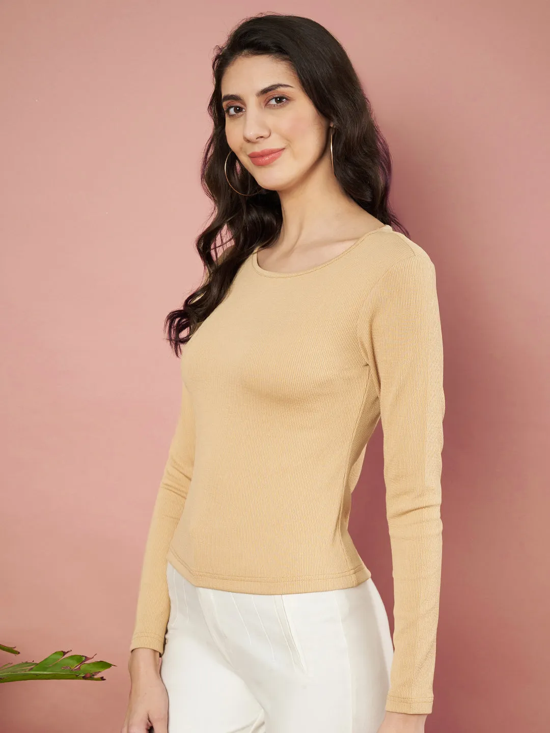 Casual Regular Sleeves Solid Women Beige Top