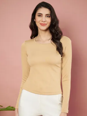 Casual Regular Sleeves Solid Women Beige Top