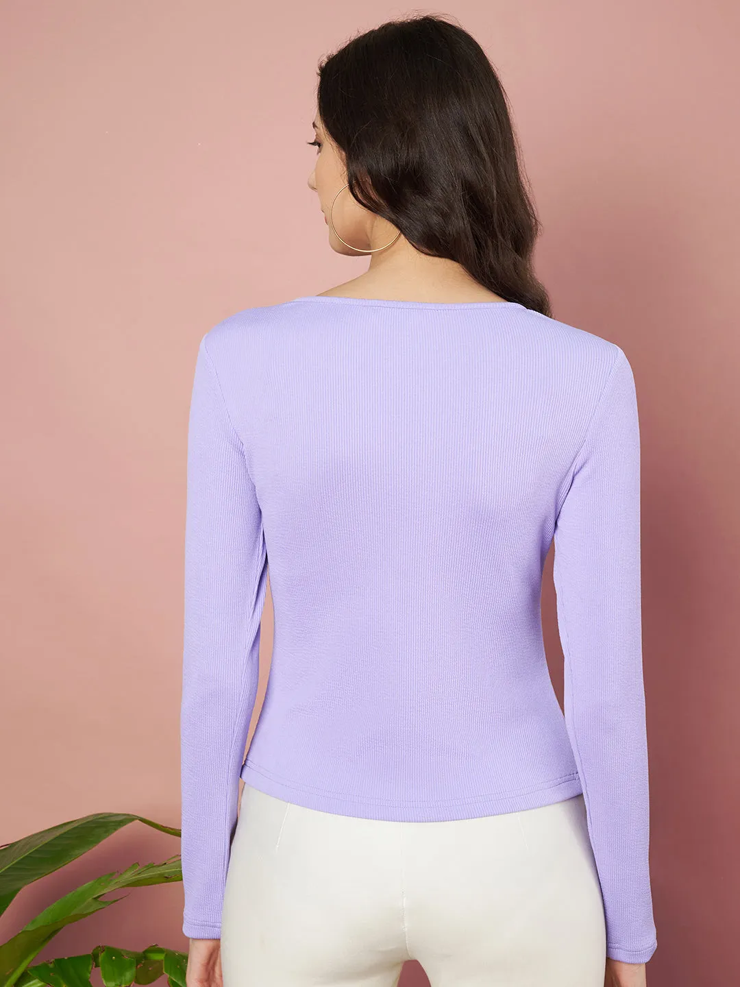 Casual Regular Sleeves Solid Women Lavender Top