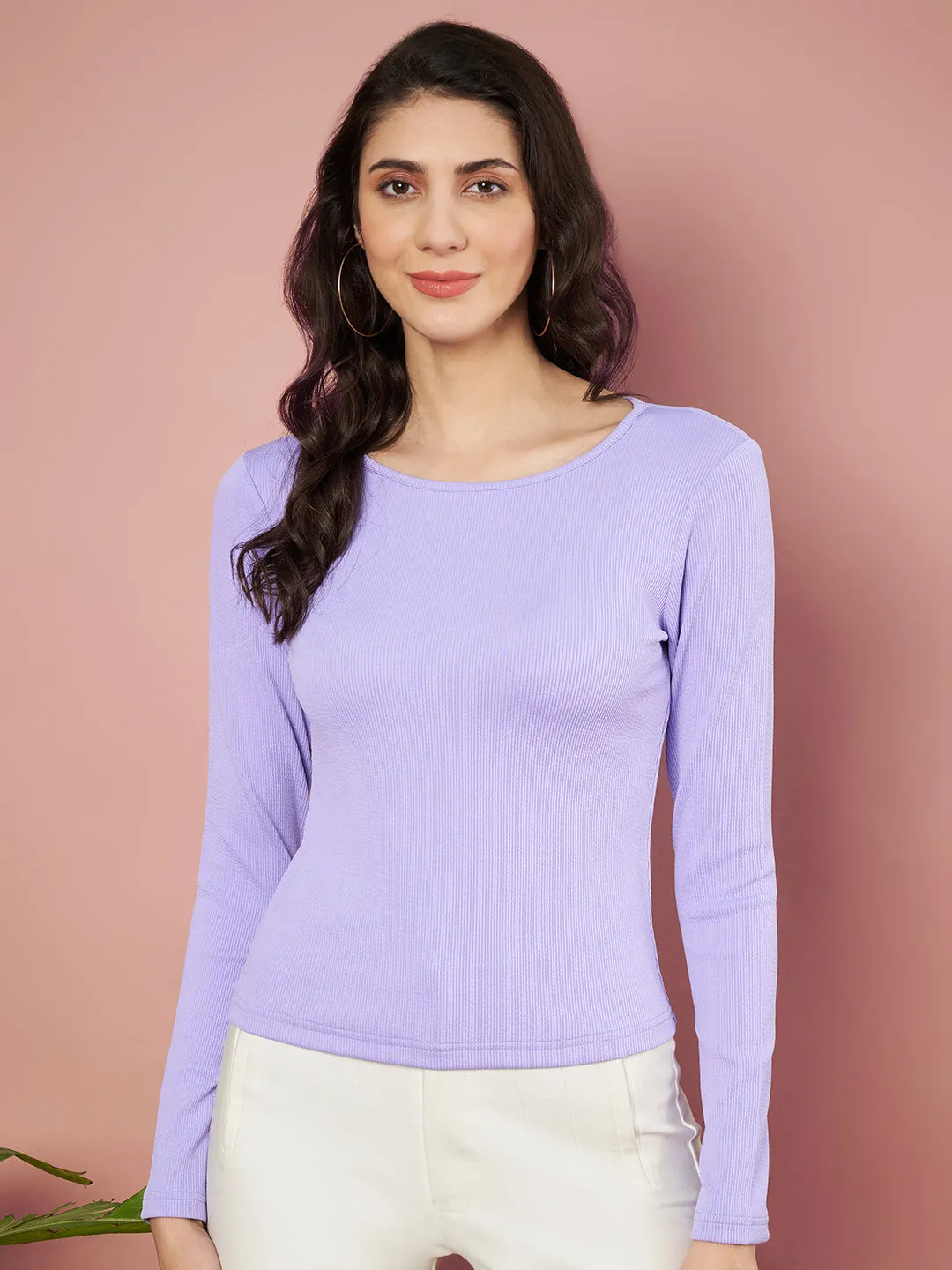 Casual Regular Sleeves Solid Women Lavender Top