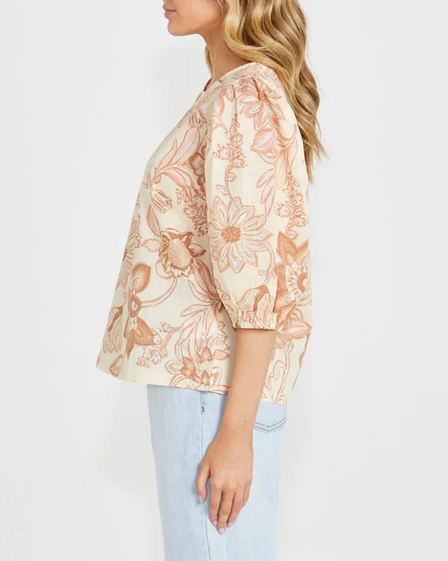 Emelia Ballon Sleeve Top - Peach Bloom
