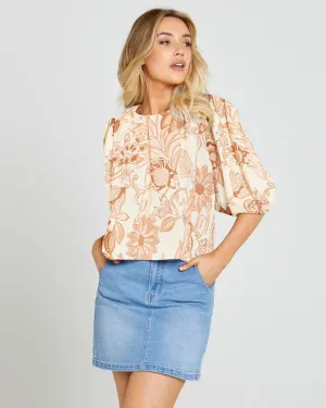 Emelia Ballon Sleeve Top - Peach Bloom
