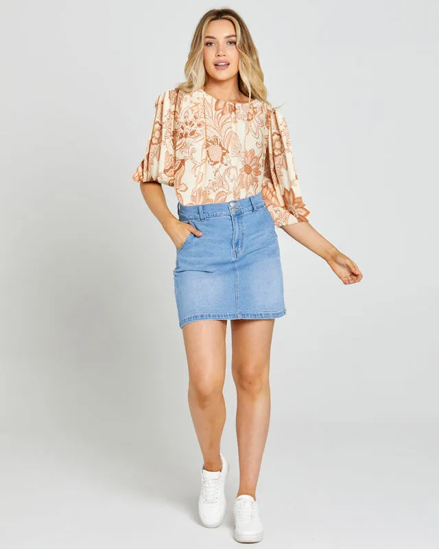 Emelia Ballon Sleeve Top - Peach Bloom