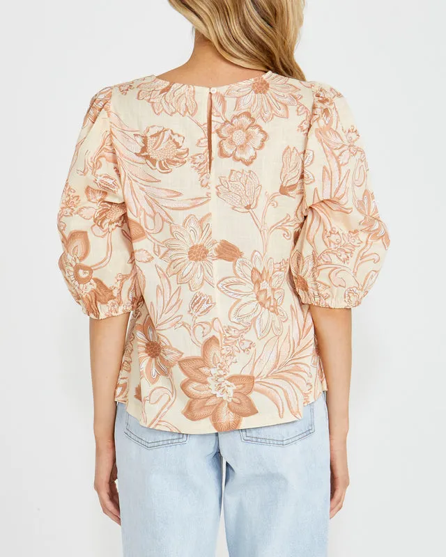 Emelia Ballon Sleeve Top - Peach Bloom