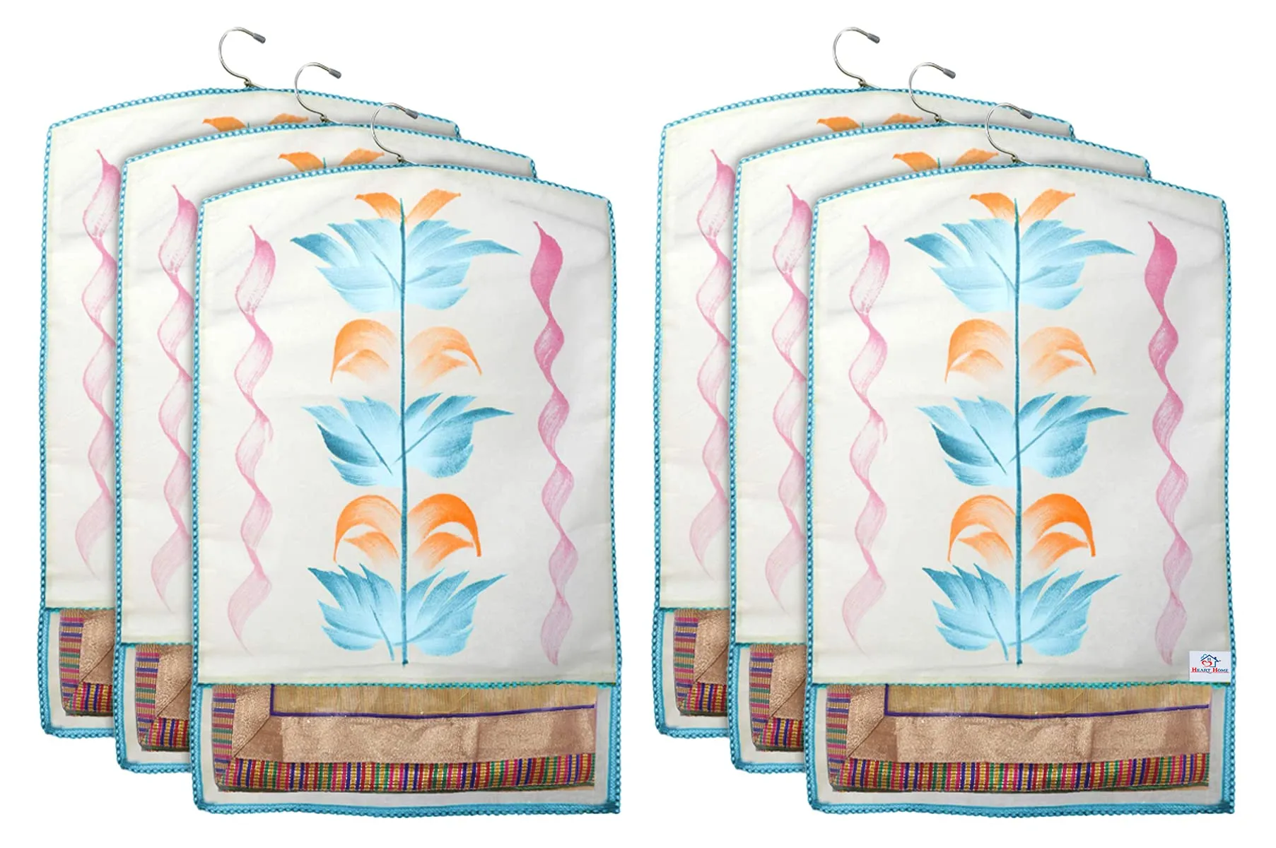 Heart Home Non Woven Hanging Saree Cover, Wardrobe Organizer, Closet Organizer, Saree & Garments Protector Cover With 1 Zipper Compartment on Back Side- Pack of 6 (Sky Blue)-HS_38_HEARTH21491