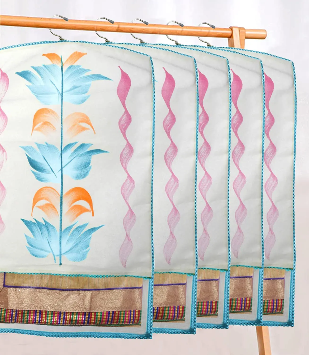 Heart Home Non Woven Hanging Saree Cover, Wardrobe Organizer, Closet Organizer, Saree & Garments Protector Cover With 1 Zipper Compartment on Back Side- Pack of 6 (Sky Blue)-HS_38_HEARTH21491