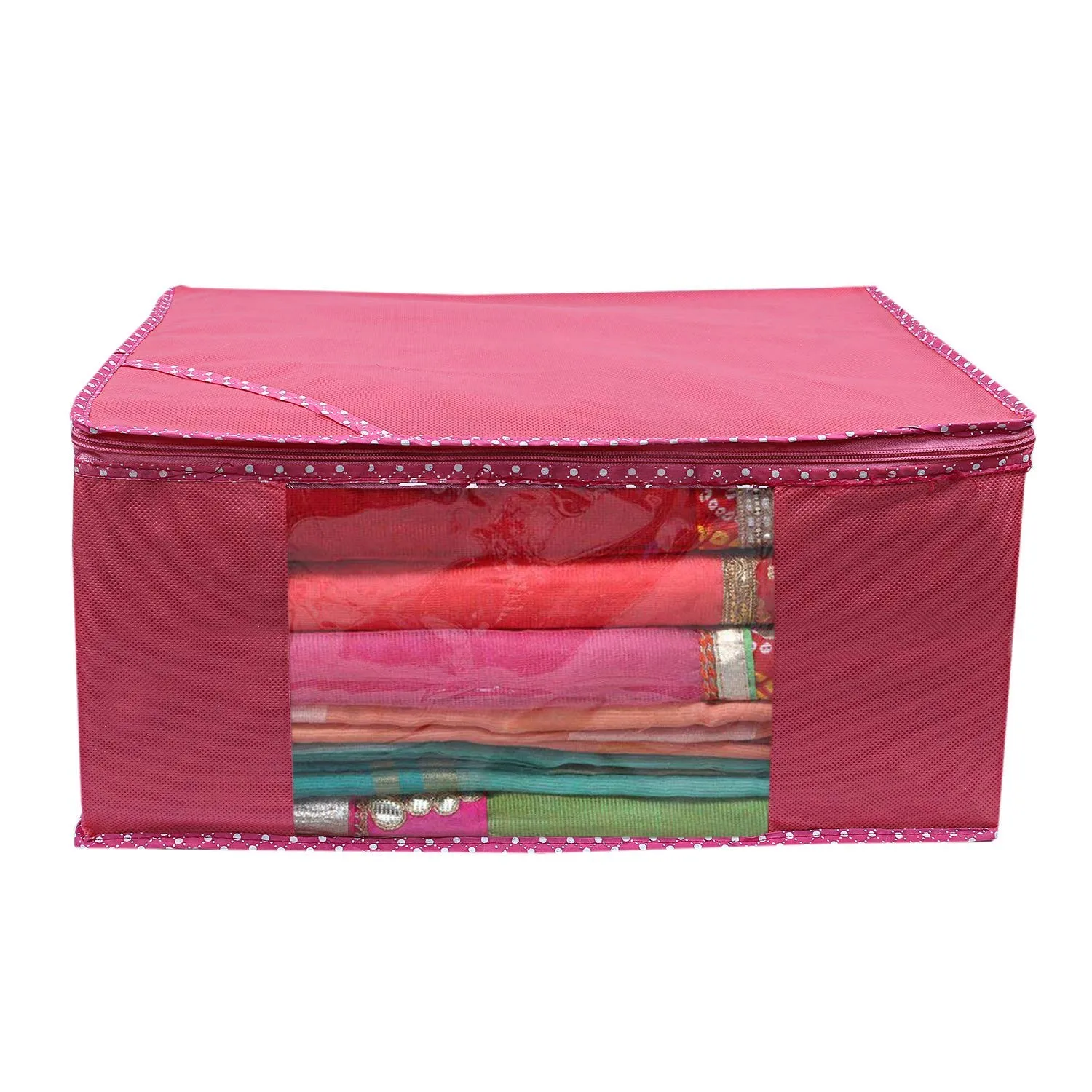 Kuber Industries Non Woven 3 Pieces Saree Cover/Cloth Wardrobe Organizer and 3 Pieces Blouse Cover Combo Set (Pink)