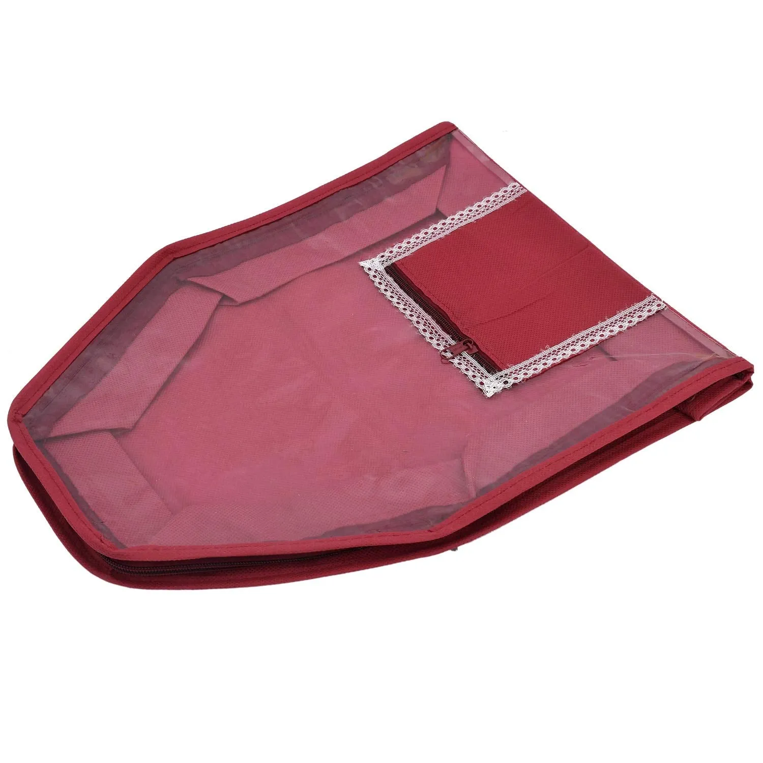 Kuber Industries Non Woven 6 Pieces Saree Cover/Cloth Wardrobe Organizer and 6 Pieces Blouse Cover Combo Set (Pink & Maroon) - CTKTC045396