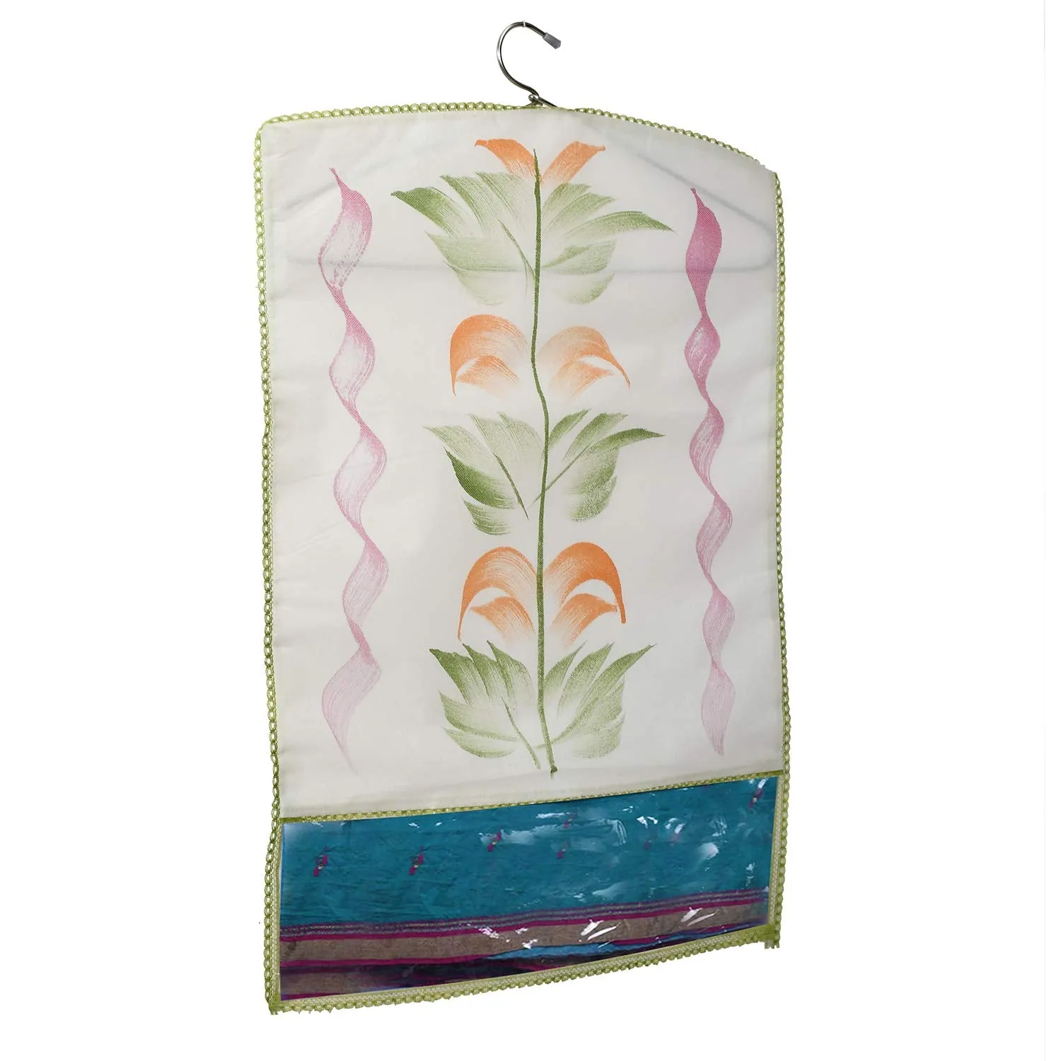Kuber Industries Printed 12 Piece Non Woven Hanging Saree Cover Wardrobe Organiser (Green) -CTKTC38926