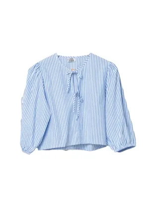 Party Poplin Tie Front Top Blue/White Stripe