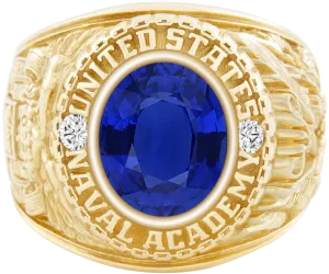 USNA Class Ring Mod™ with Blue Sapphire Centerpiece and Diamond Dividers